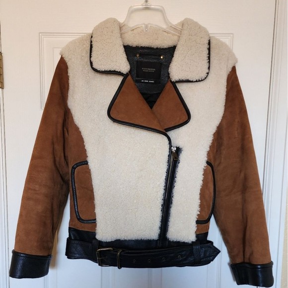 Scotch & Soda women's sheep hair and leather jacket size medium - Picture 15 of 16